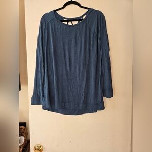 Long-Sleeve Aqua Blue Women’s Yoga Top With Strappy Back Accents